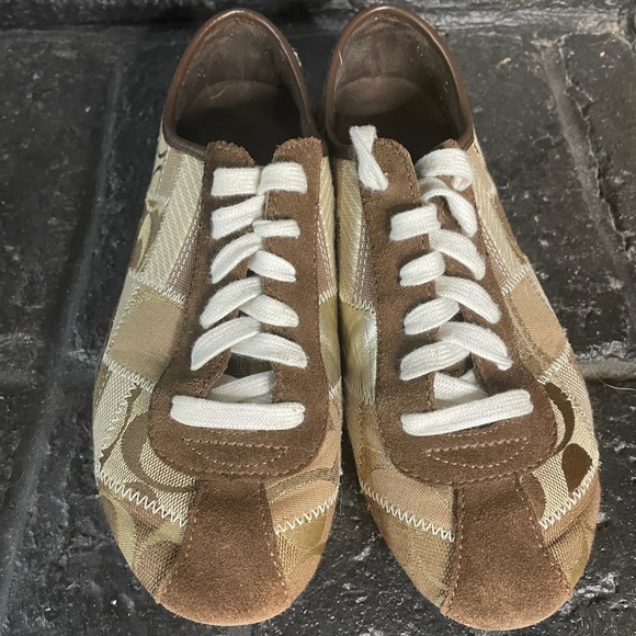 Coach Tidy sneakers brown and gold patchwork size7 - Picture 1 of 5